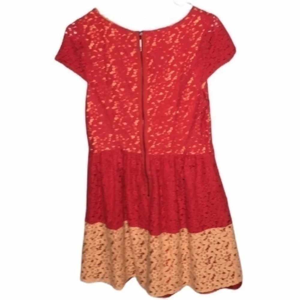 Kensie Red Peach Colorblock Floral lace dress